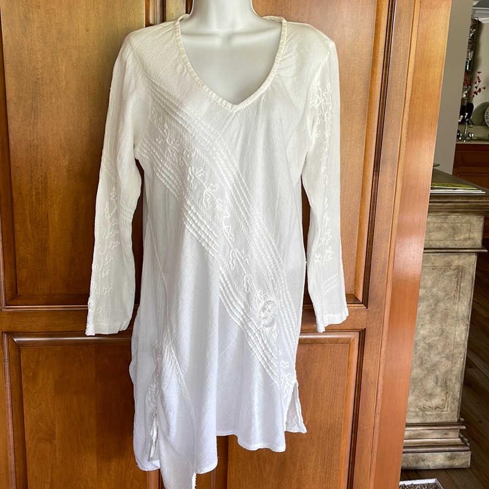 CAAMANO Organic Cotton Dress Asymmetrical Style Made in Peru Excellent Cond! L